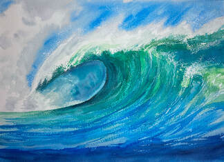 hawaii, watercolor, art, oahu, hawaii artist, Chinese, Maui, Oahu, local, Asian American, ocean, pacific, wave, waves, surf