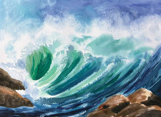 Ocean, wave, tropical, hawaii, water, watercolor, art, oahu, hawaii artist, sea, wai, moana