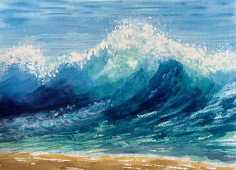 hawaii, watercolor, art, oahu, hawaii artist, Chinese, Maui, Oahu, local, Asian American, wave, waves, ocean, water, beach